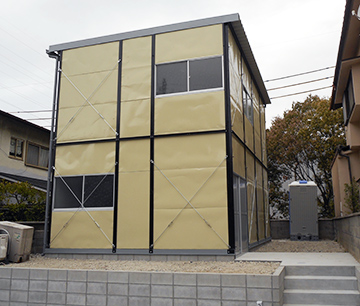 京都市資材倉庫用2階建てプレハブ　施工事例